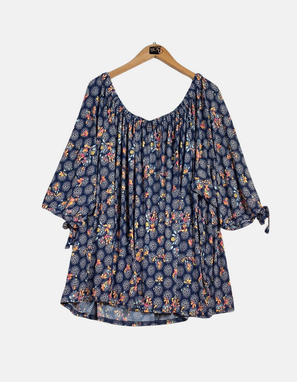 Navy Floral Off-Shoulder Blouse