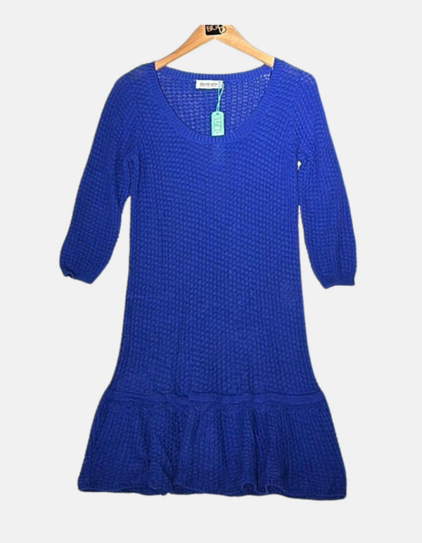 Royal Blue Knit Dress with Ruffle Hem
