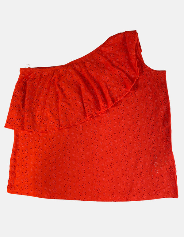 Women's One-Shoulder Eyelet Ruffle Top