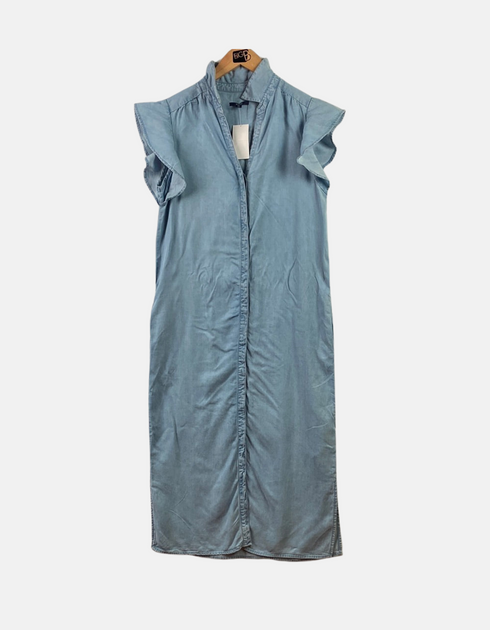 Ruffled Sleeve Denim Midi Dress