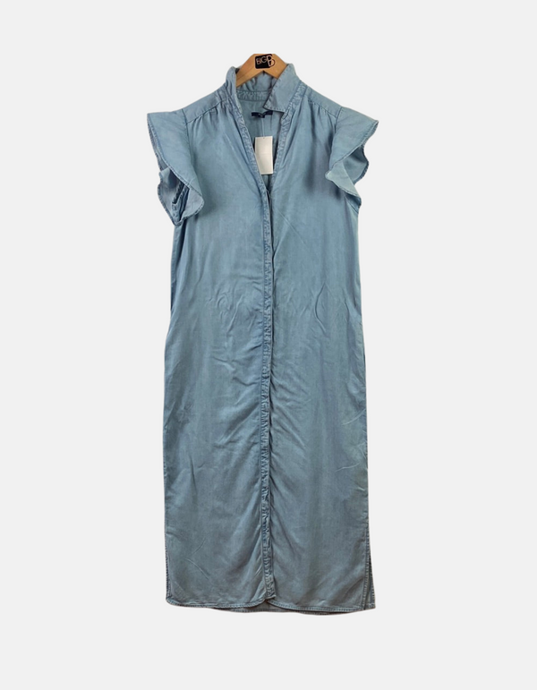 Ruffled Sleeve Denim Midi Dress
