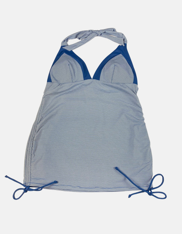 Striped Halter Neck Swim Dress with Ruched Sides