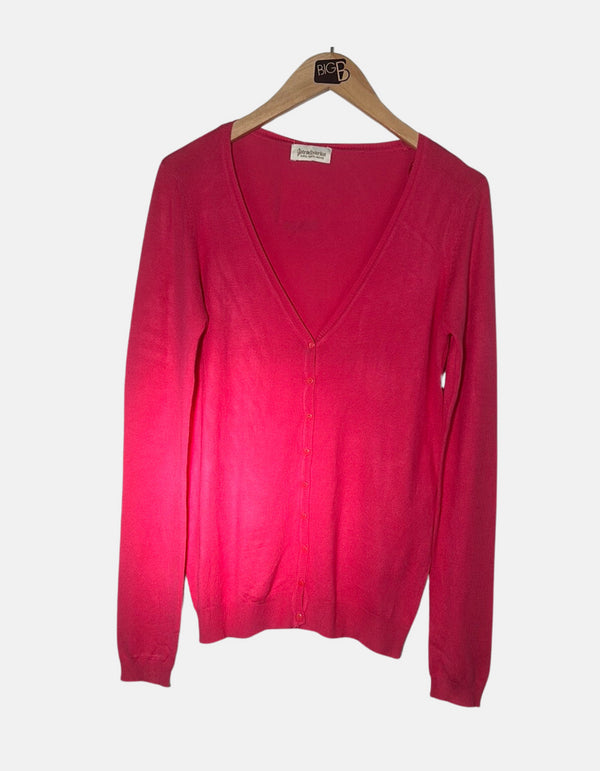 Vibrant Pink V-Neck Button-Up Cardigan