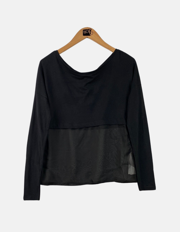 Black Sheer Panel Long-Sleeve Top