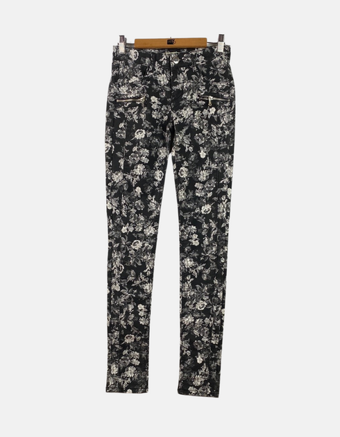 Women's Floral Print Skinny Pants with Zipper Accents