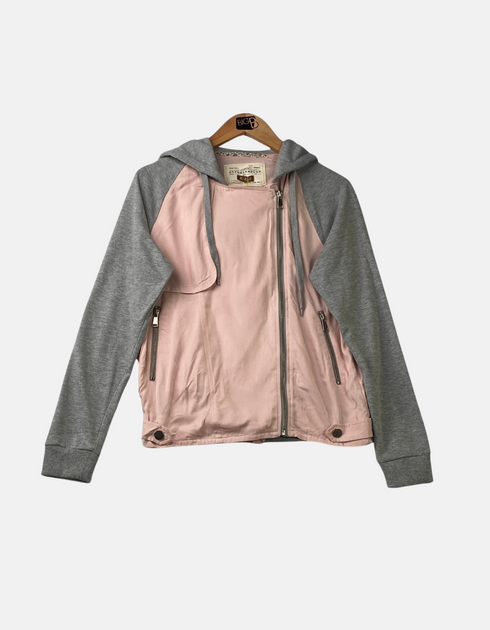 Two-Tone Pink and Grey Zip-Up Hoodie Jacket