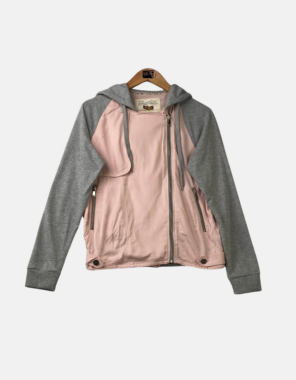 Two-Tone Pink and Grey Zip-Up Hoodie Jacket