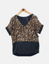 Leopard Print V-Neck Top with Black Contrast Hem