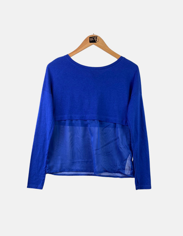 Sheer-Back Layered Long Sleeve Top in Royal Blue