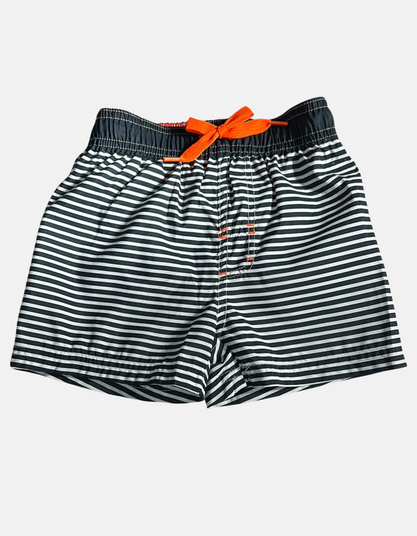 Striped Swim Shorts with Orange Drawstring