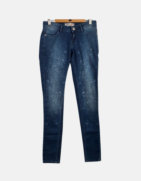 Floral-Embroidered Slim Fit Denim Jeans
