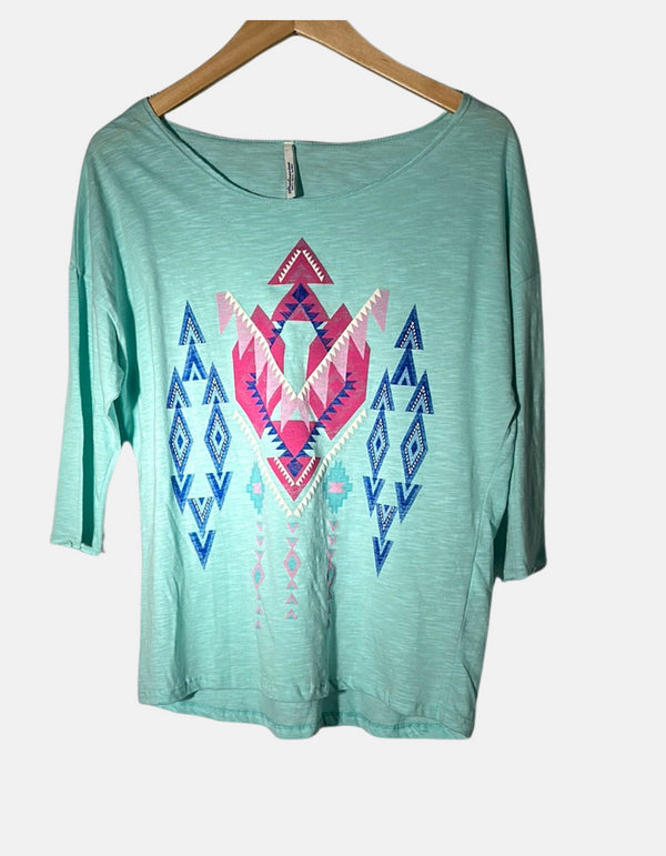 Aqua Tribal Print Top