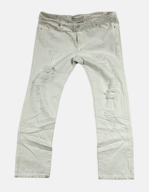 Ivory Distressed Slim-Fit Jeans