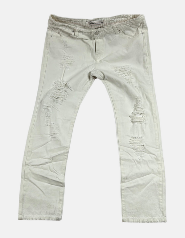 Ivory Distressed Slim-Fit Jeans