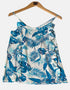 Tropical Blue Leaf Print Sleeveless Dress