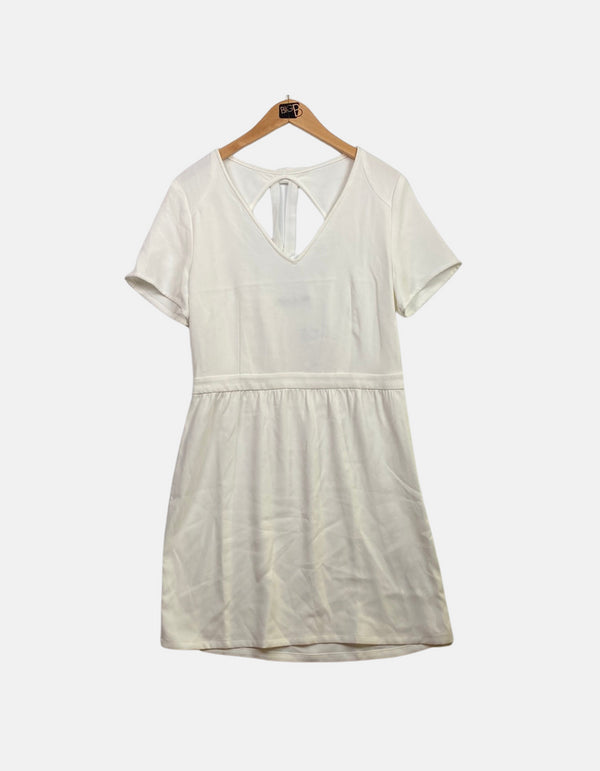 Back Cutout Short Sleeve White Dress