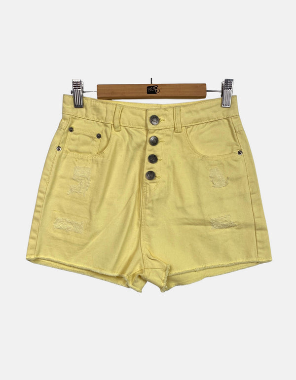 High-Waisted Distressed Denim Shorts for Women – Yellow