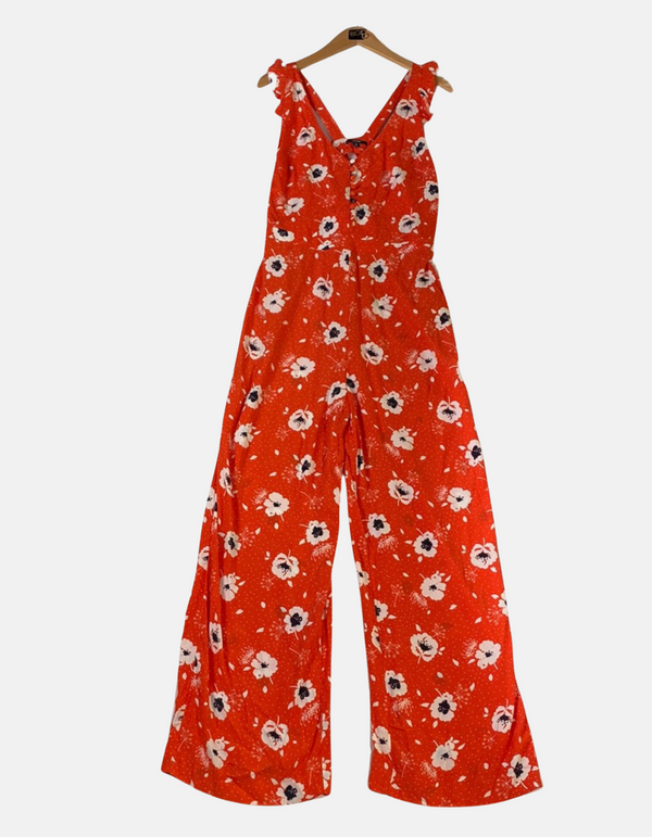 Women's Floral Ruffle Strap Wide-Leg Jumpsuit
