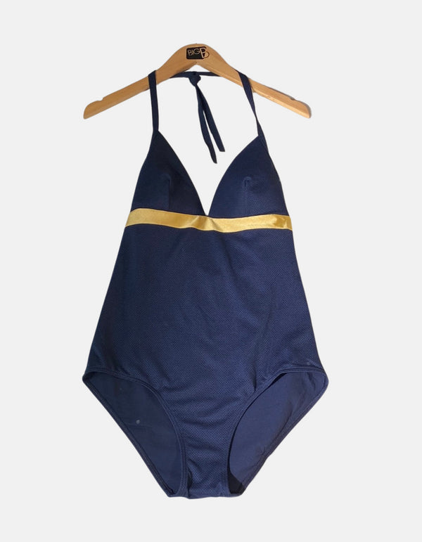 Navy Blue ladies swim suit with gold line FM