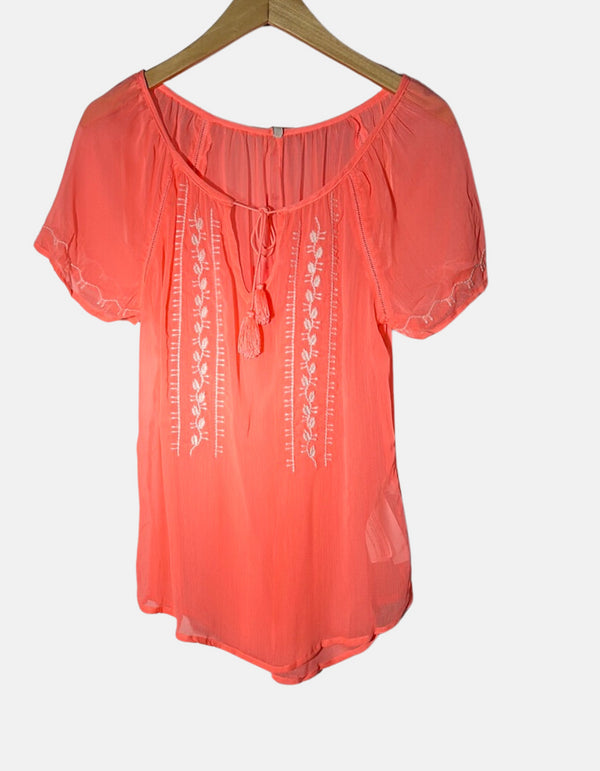 Coral Charm Peasant Blouse
