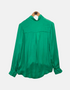 Elegant Emerald Green Button-Up Blouse with Long Sleeves