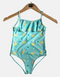 Girls' Ruffled Green One-Piece Swimsuit with Fish Print