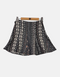 Women's Black and White Patterned Flared Skirt