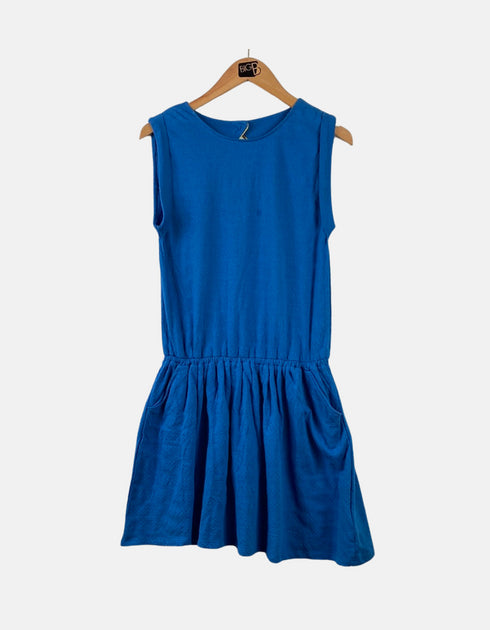 Sleeveless Casual Blue Dress with Elastic Waist