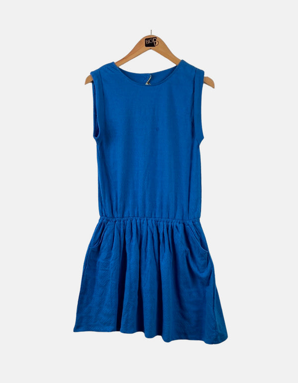 Sleeveless Casual Blue Dress with Elastic Waist