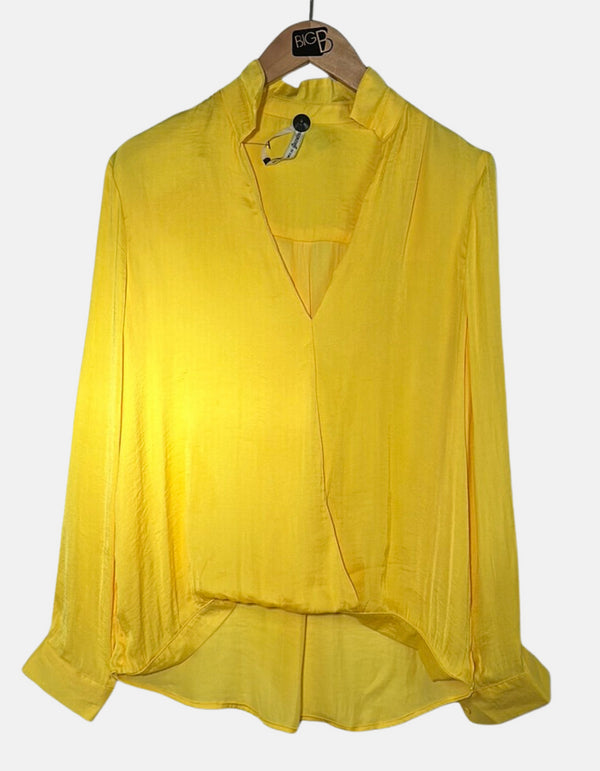 Women's Long-Sleeve V-Neck Satin Blouse