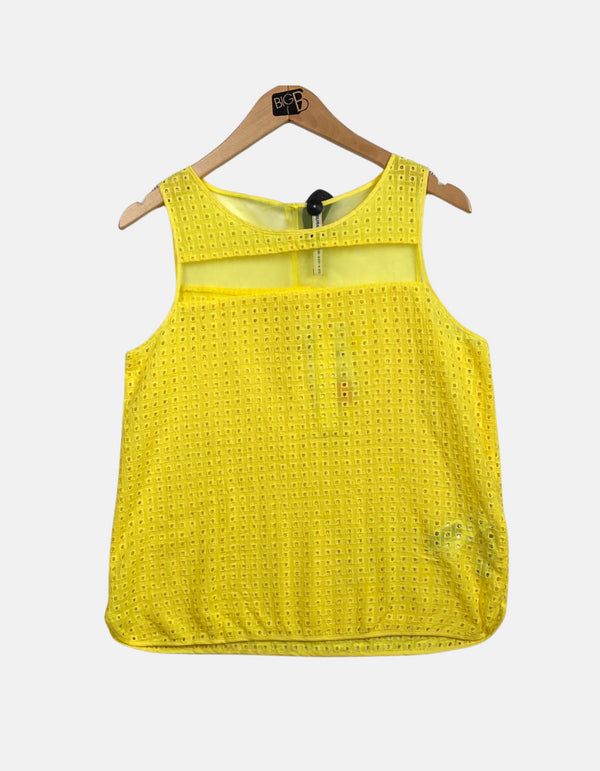 Bright Yellow Sleeveless Eyelet Top