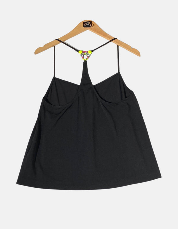 Black Embellished Back Strap Cami Top