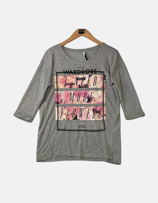 Women's "Wardrobe I Need More Flowers" Graphic 3/4 Sleeve Top