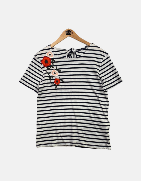 Striped Floral Embroidered Top