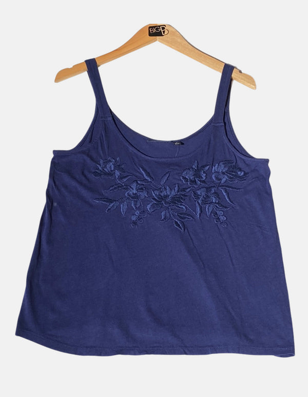 Embroidered Floral Tank Top for Women – Navy Blue