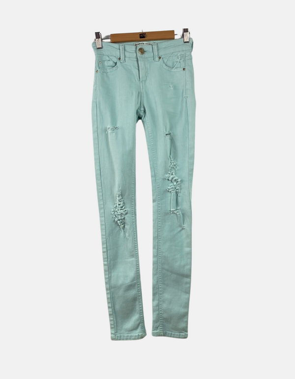 Mint Distressed Skinny Jeans