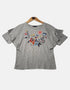 Grey T shirt with flower design on the front FM
