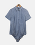 Blue Gingham Short-Sleeve Button-Up Bodysuit