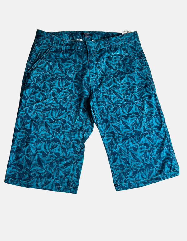 Azure Leaf Print Shorts