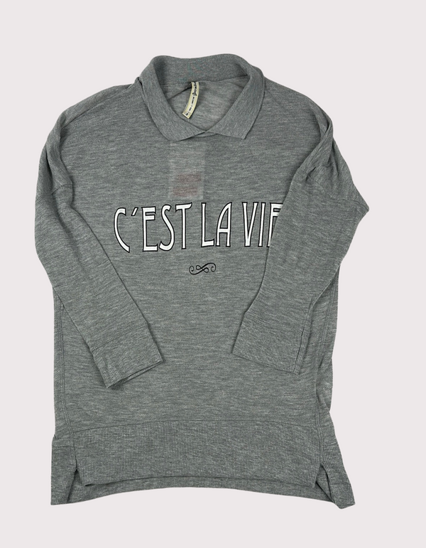 Chic Heather Gray 'C'est La Vie' Pullover