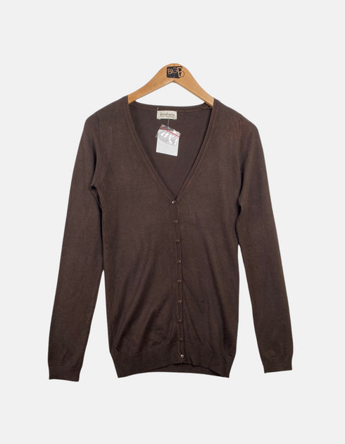 Women's coffee brown Long sleeve Cardigan with Decorative Buttons