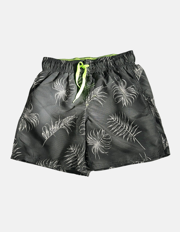 Black Tropical Leaf Print Swim Shorts