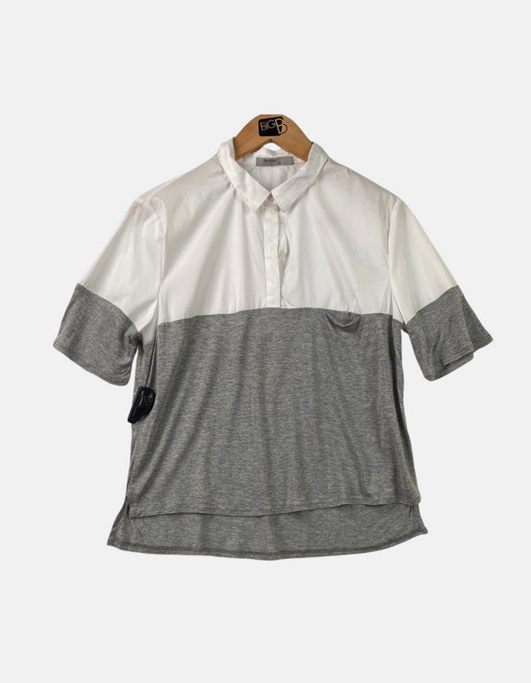 Two-Tone Collared Shirt with Rolled Sleeves