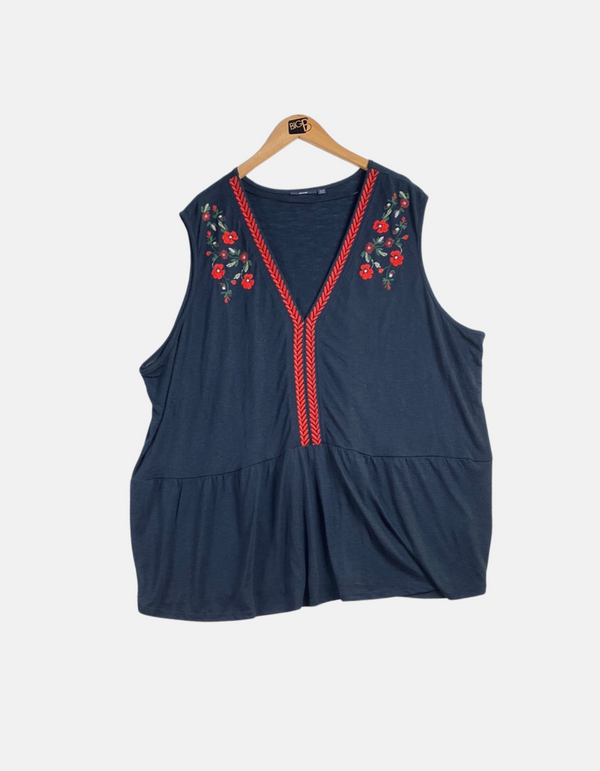 Sleeveless Navy Tunic with Embroidered Floral Detail