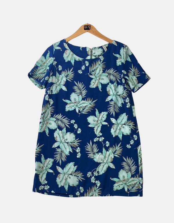 Blue Floral Short-Sleeve Dress