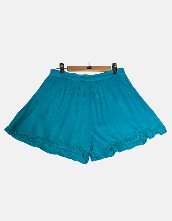 Flowy Teal Shorts with Lace Trim