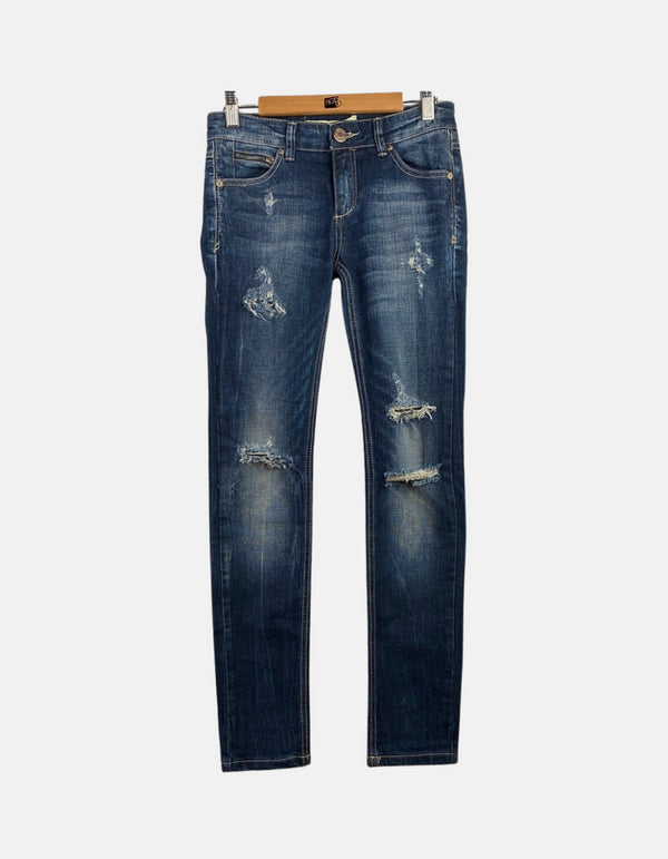 Distressed Slim-Fit Blue Denim Jeans