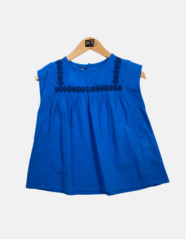 Sleeveless Embroidered Blue Tunic Top