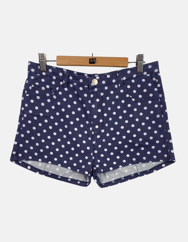 Navy Blue Polka Dot High-Waist Shorts
