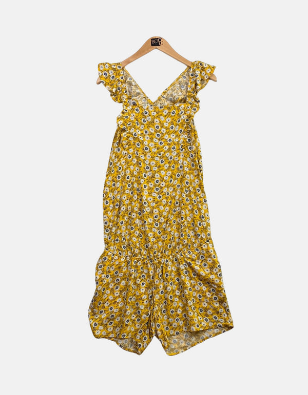 Yellow Floral Ruffle-Sleeve Romper